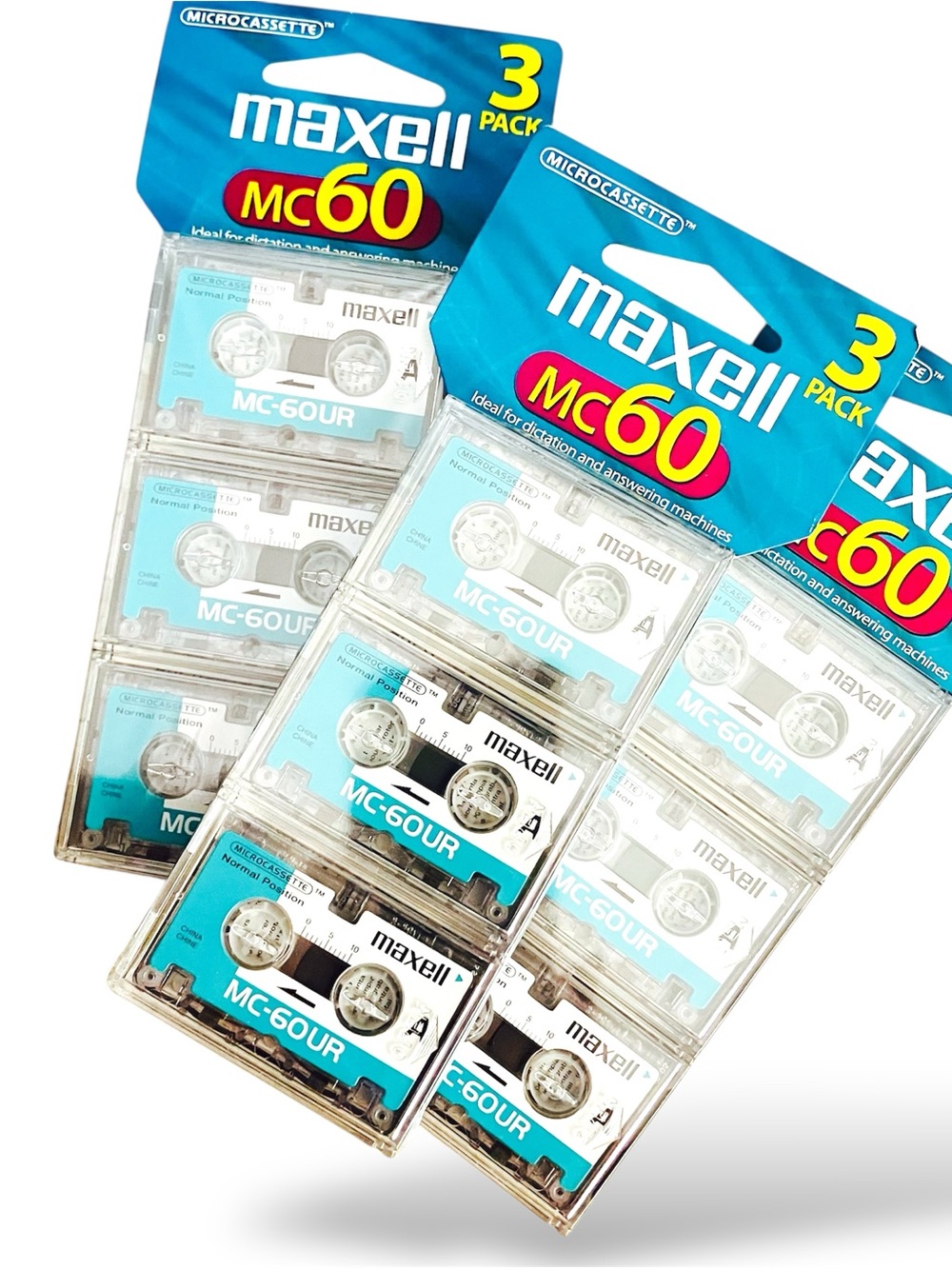 Maxell MC60 Microcassette 3-Pack (Clear/Teal)